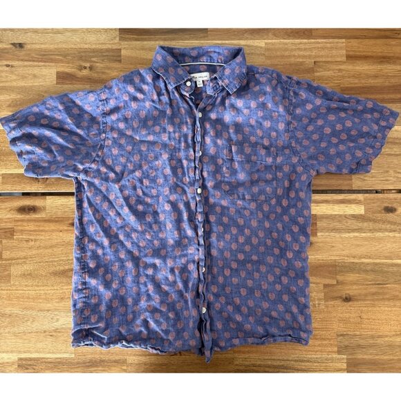 Peter Millar Short Sleeve Shirt Sz M Blue Button Up Fern All Over Print - Picture 7 of 12